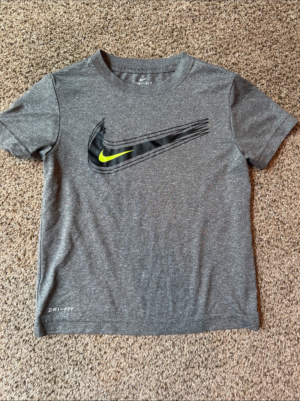 Nike | Gray Youth Dri-FIT Tee with Neon Yellow & Black Swoosh